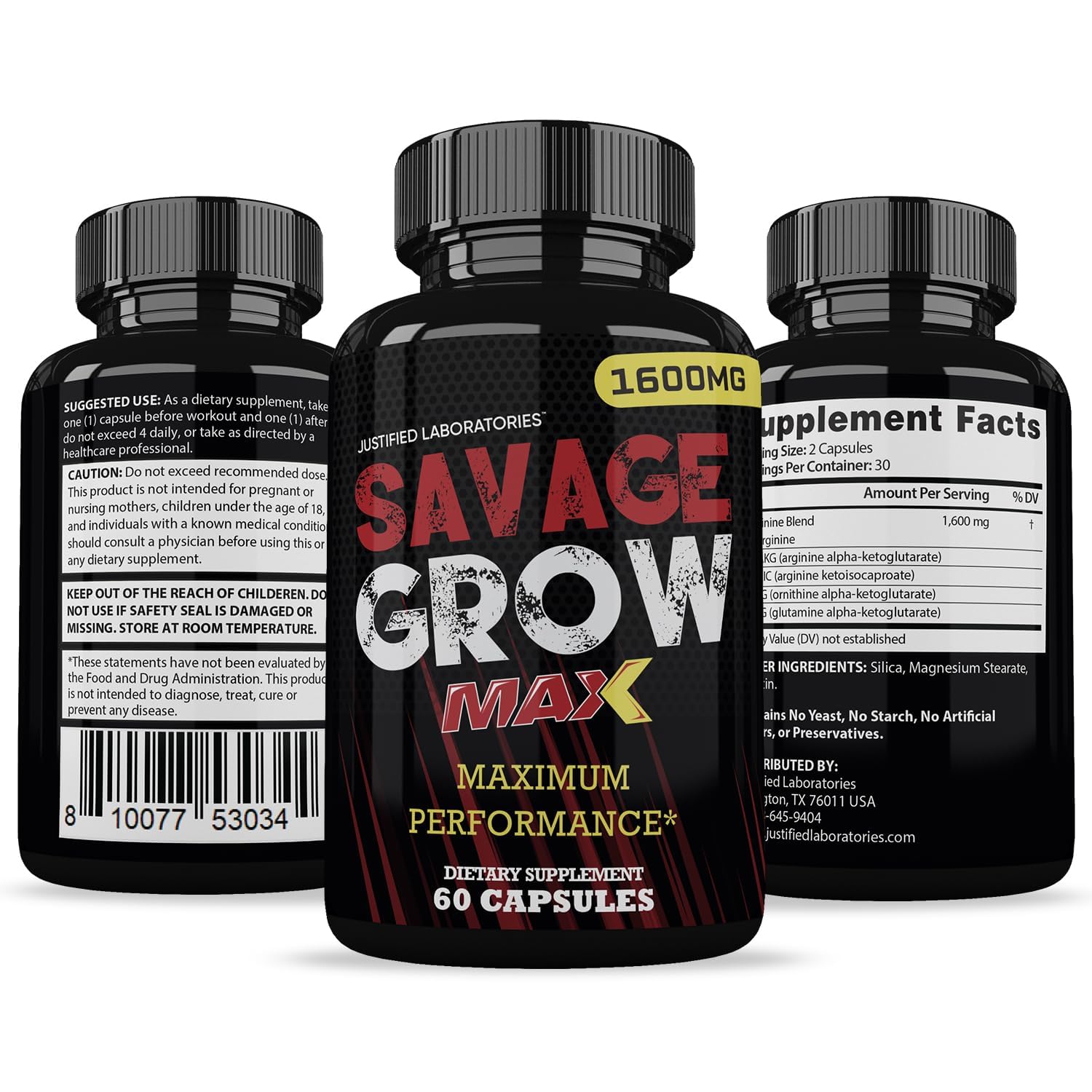 Justified Laboratories Savage Grow Max product scene ready for daily routine.