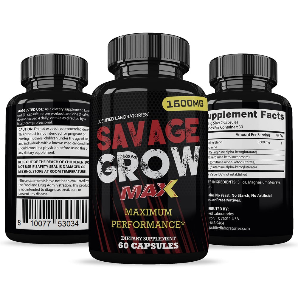 Justified Laboratories Savage Grow Max product scene ready for daily routine.