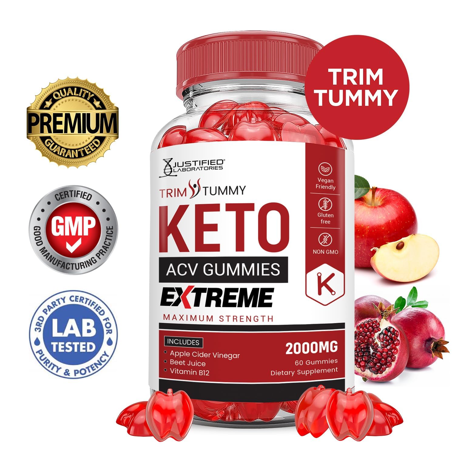 Justified Laboratories Trim Tummy ACV gummies ready for on-the-go daily routine.