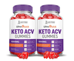 Justified Laboratories Ultra Quick Keto ACV Gummies bottle on countertop, convenient daily wellness.