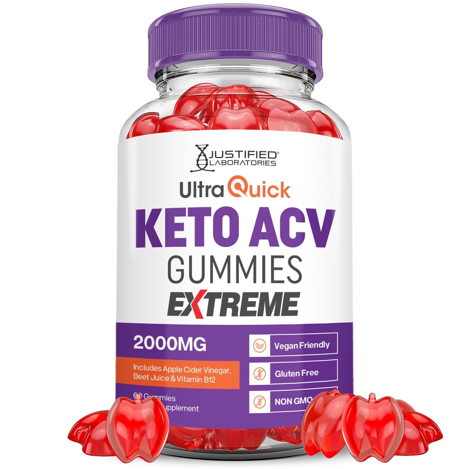 Justified Laboratories Ultra Quick Keto ACV Gummies with apple cider vinegar for daily energy support
