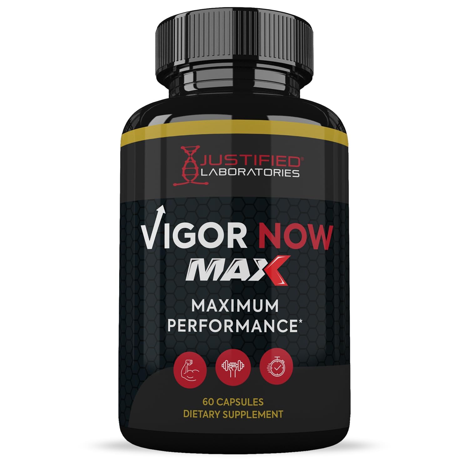 Gummies pouring from the Justified Laboratories Vigor Now Max 1600MG bottle