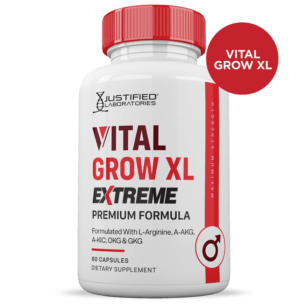 Justified Laboratories Vital Grow XL Extreme bottle top view for trusted daily support.