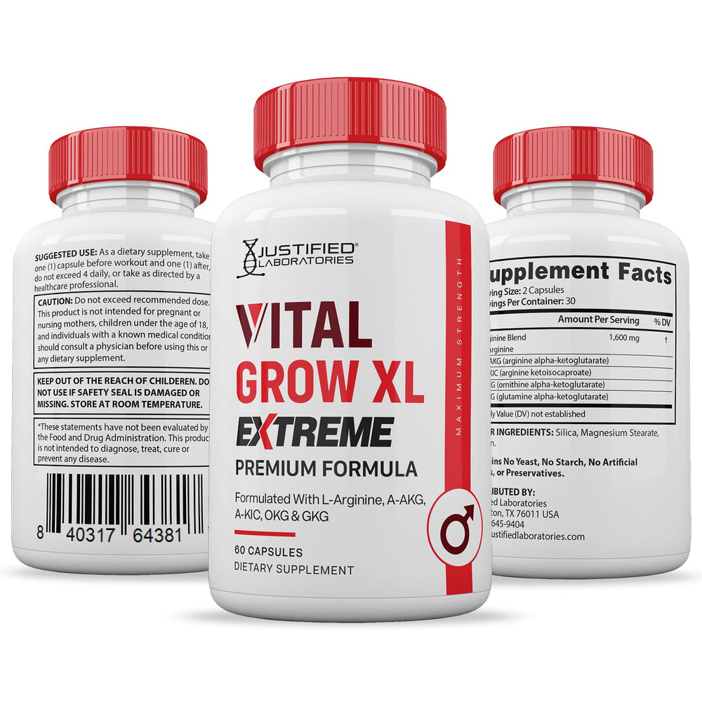 Justified Laboratories Vital Grow XL Extreme bottle side-angle view for convenient storage.