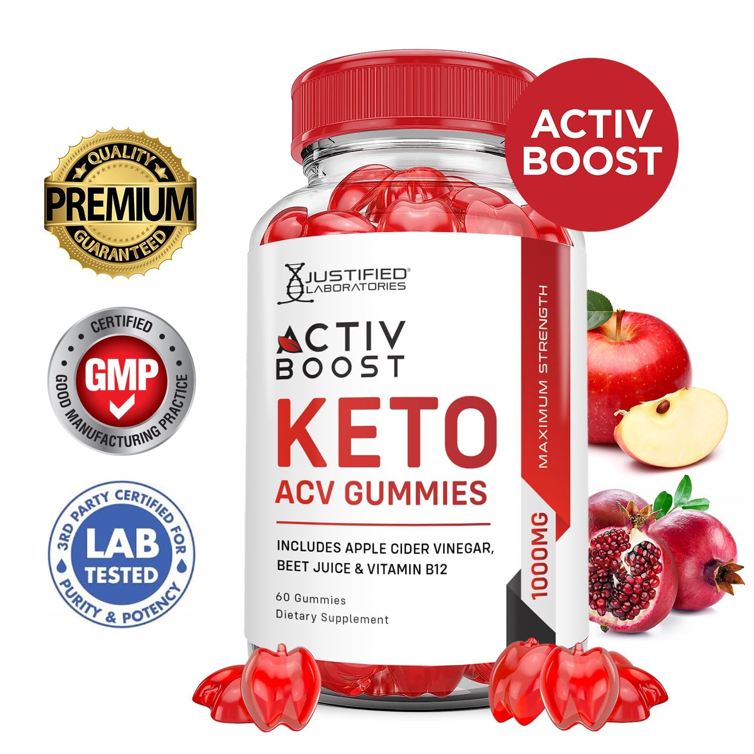 Justified Laboratories Activboost ingredients panel showing B12 and folate