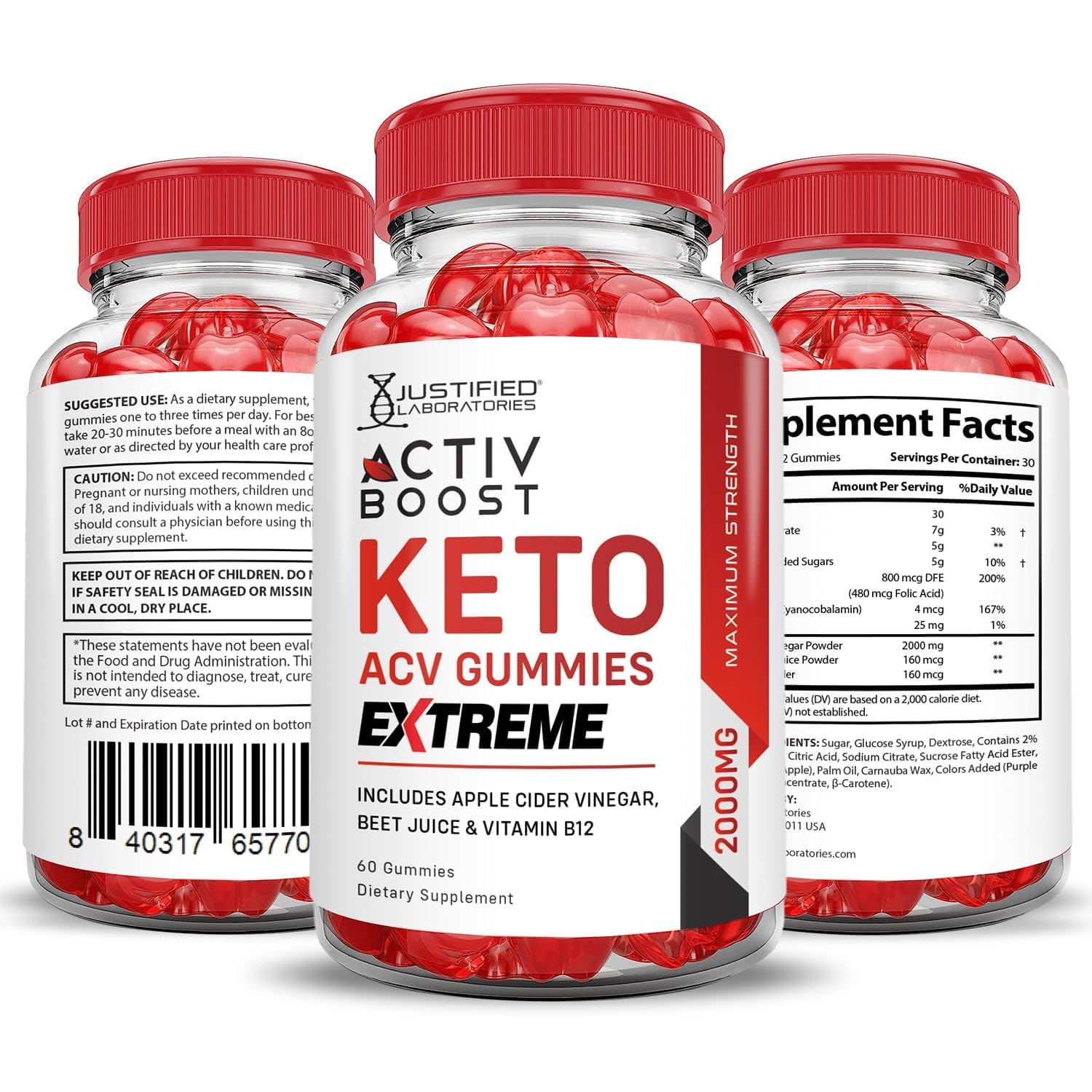 Justified Laboratories Activboost Gummies ingredient-beet-pomegranate, natural flavor highlights and fruit goodness.