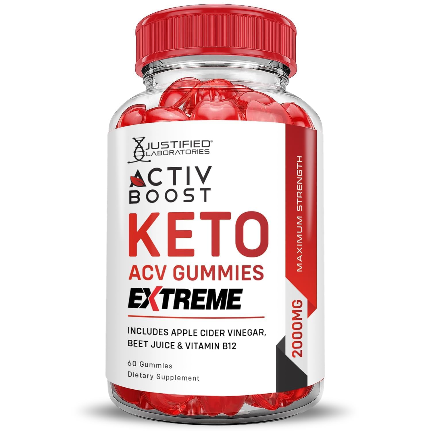 Justified Laboratories Activboost Gummies pack shot, 3-pack for easy stocking.