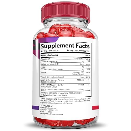 Justified Laboratories Activboost Keto ACV Gummies with pomegranate beet powder visible