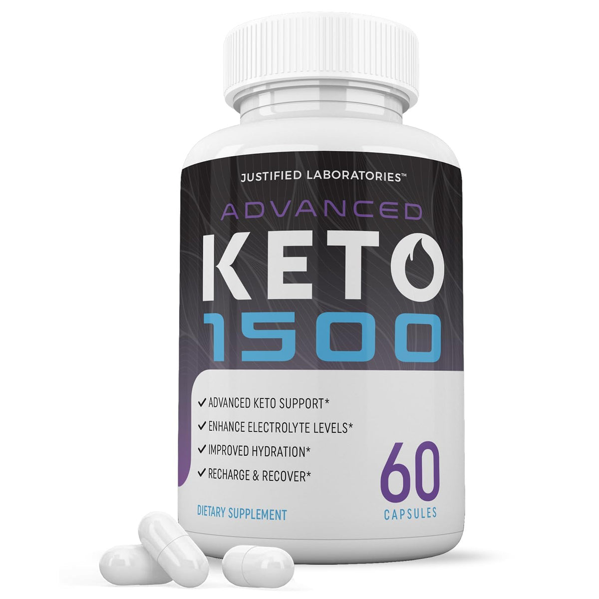 Justified Laboratories Advanced Keto 1500 bottle and capsules for easy keto support