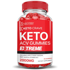 Justified Laboratories Keto gummies with B12 illustration highlighting energy support.
