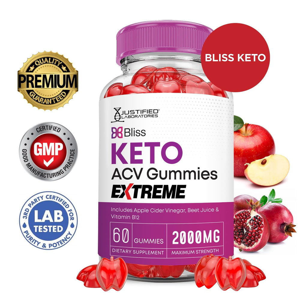 Bliss Keto ACV Gummies label highlights B12 fortification for daily wellness.