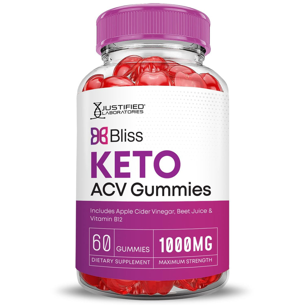 Justified Laboratories Bliss Keto ACV Gummies packaging close-up shows natural flavors.