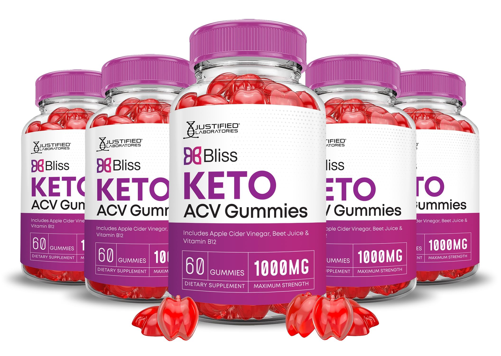Justified Laboratories Bliss Keto ACV Gummies pack, 5-pack, convenient daily use.