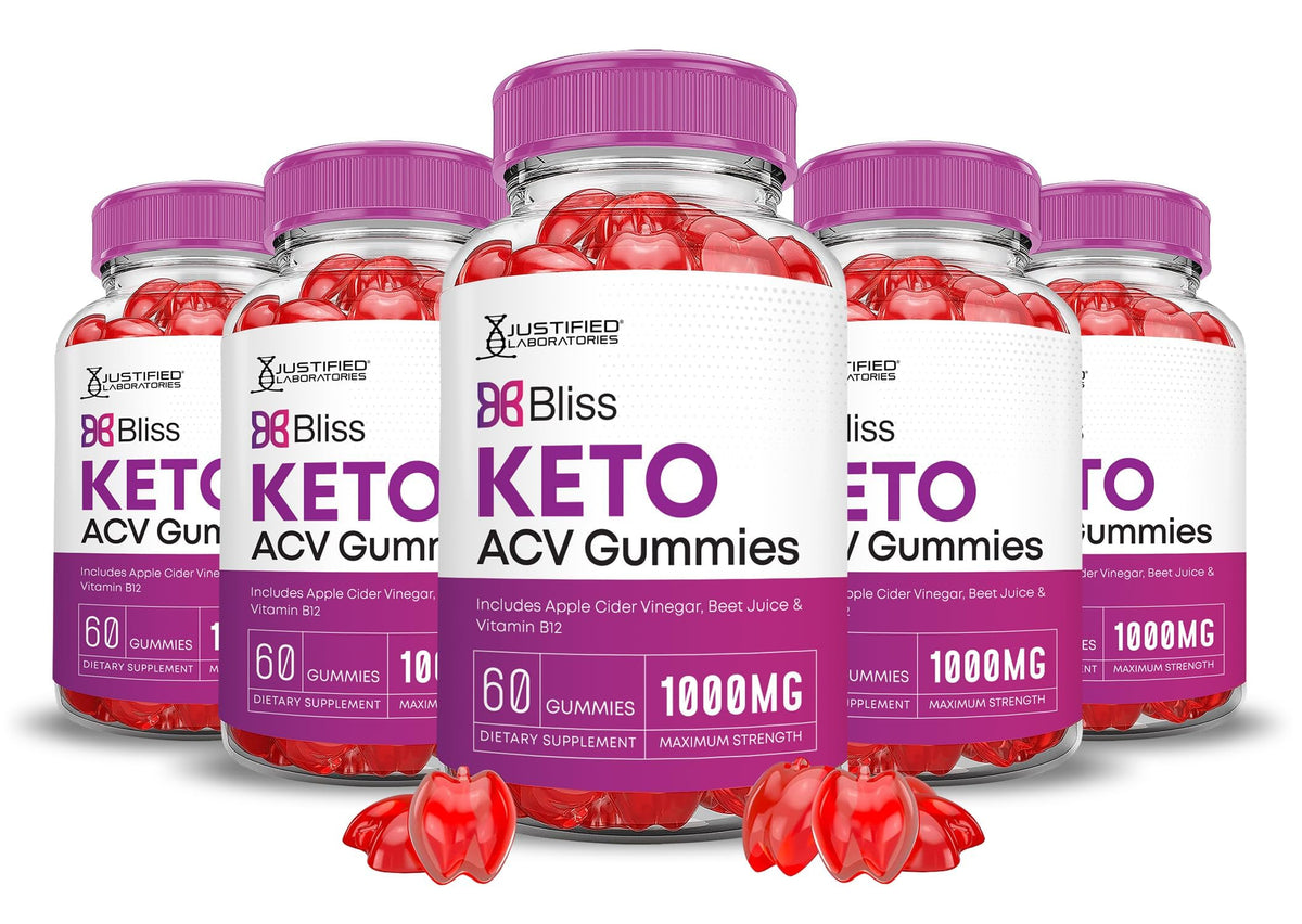 Justified Laboratories Bliss Keto ACV Gummies pack, 5-pack, convenient daily use.
