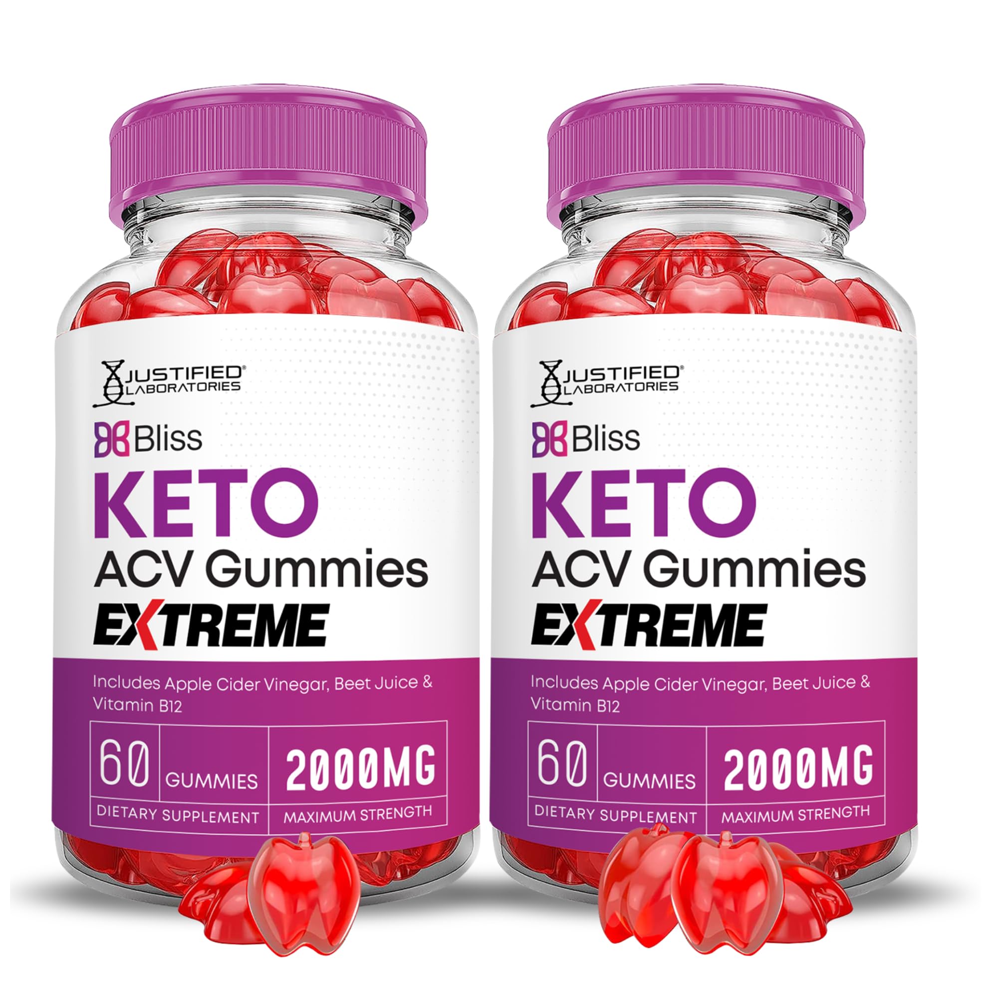 Justified Laboratories Bliss Keto Gomitas, caja frontal, sabor agradable para tu rutina diaria.
