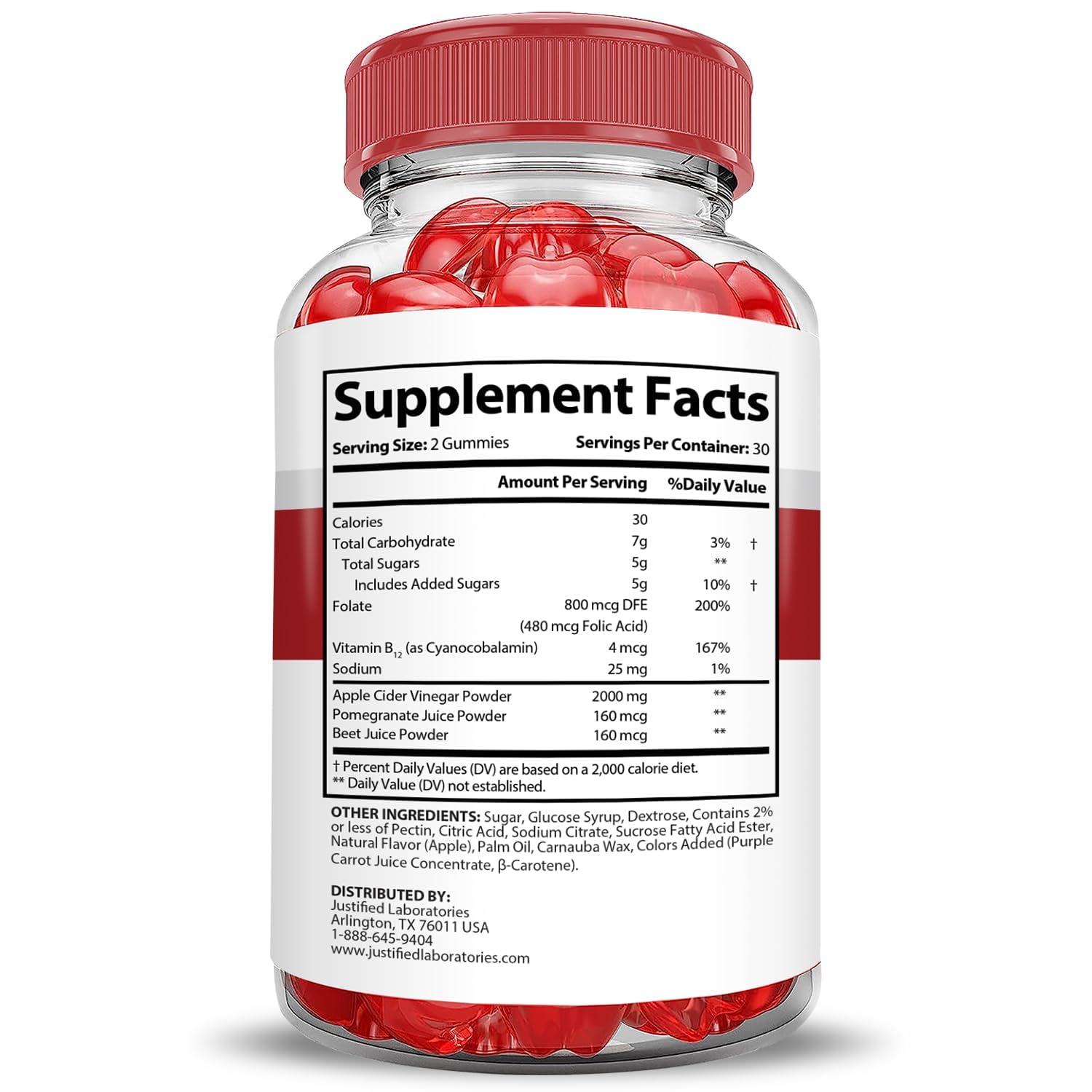 Justified Laboratories BoostLine Keto ACV Gummies bottle close-up, vegan and non-GMO