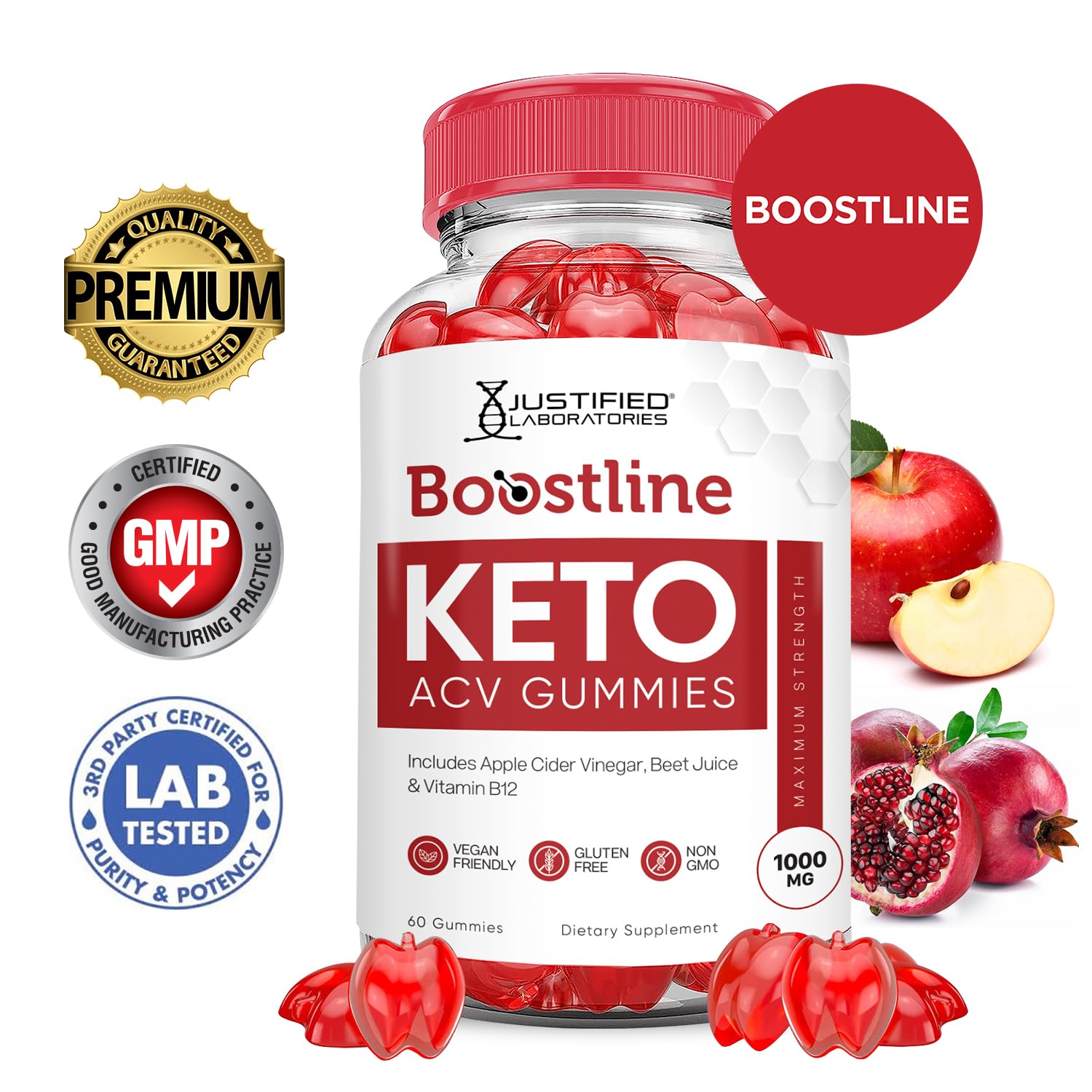 Justified Laboratories Boostline Keto ACV Gummies close-up showing chewy texture.