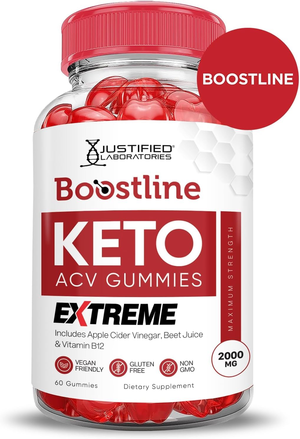 Justified Laboratories BoostLine Keto ACV Gummies vegan non-GMO badge