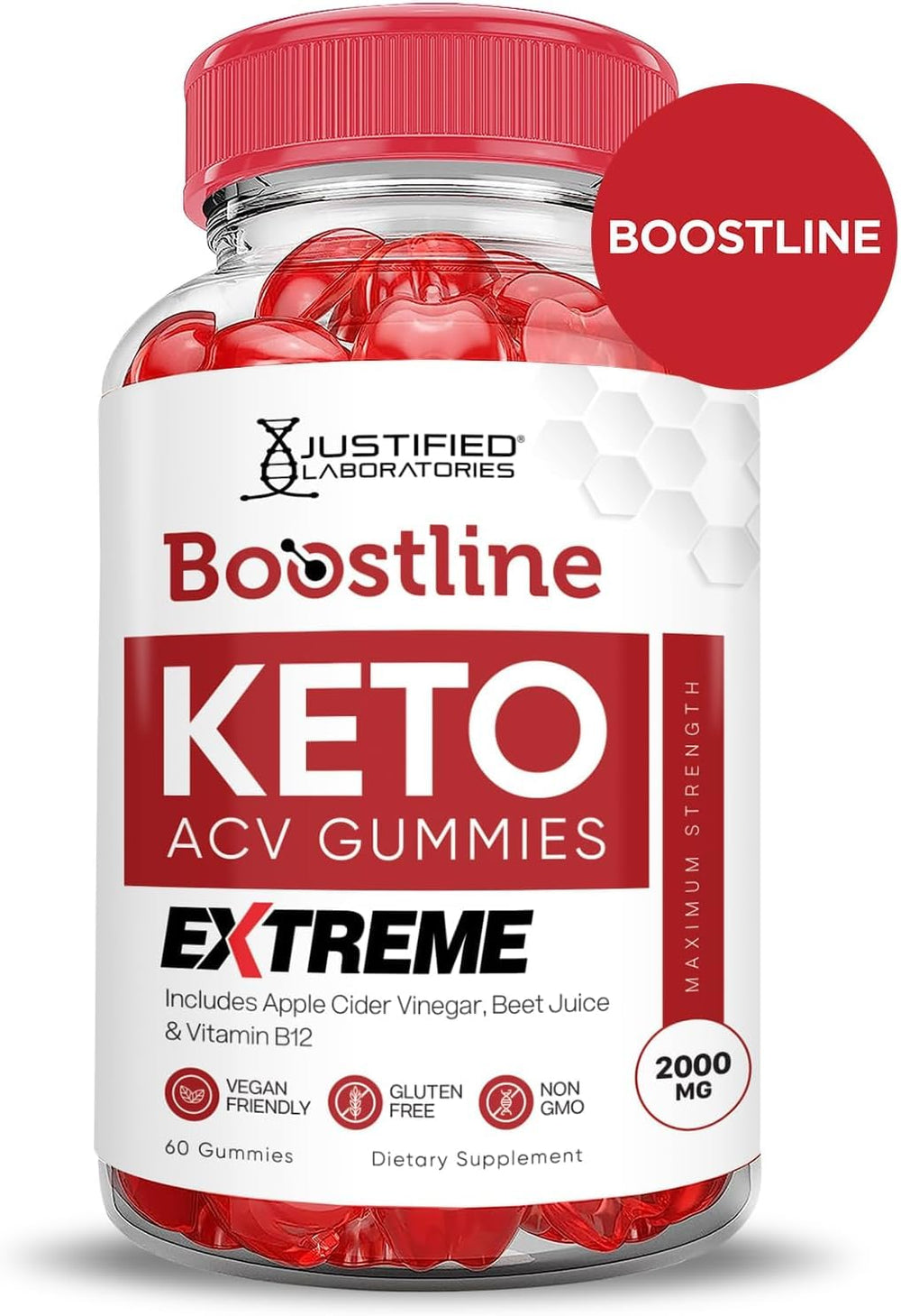 Justified Laboratories BoostLine Keto ACV Gummies vegan non-GMO badge