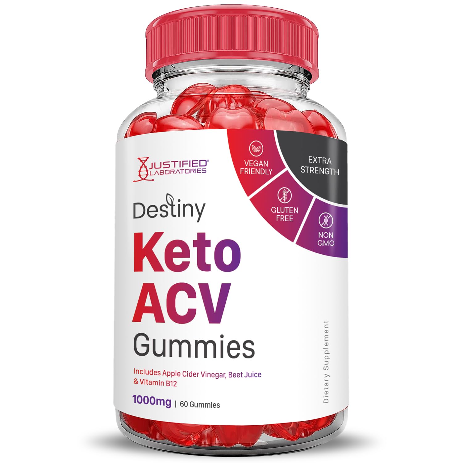 Justified Destiny Keto ACV Gummies beet and pomegranate blend for natural flavor.
