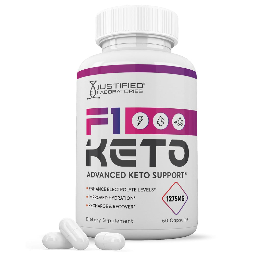 Justified Laboratories F1 Keto Pills bottle with 60 capsules for a month-long keto support