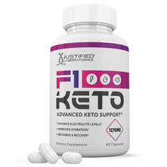 Justified Laboratories F1 Keto Pills bottle with 60 capsules for a month-long keto support
