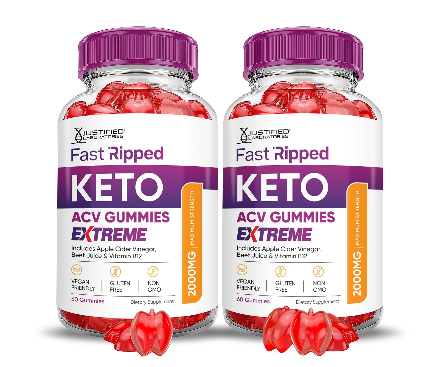 Justified Laboratories fast ripped keto acv gummies pack front for daily on-the-go routine