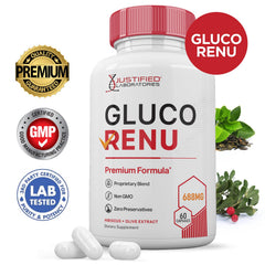 Justified Laboratories Gluco Renu capsules for a simple daily wellness routine.