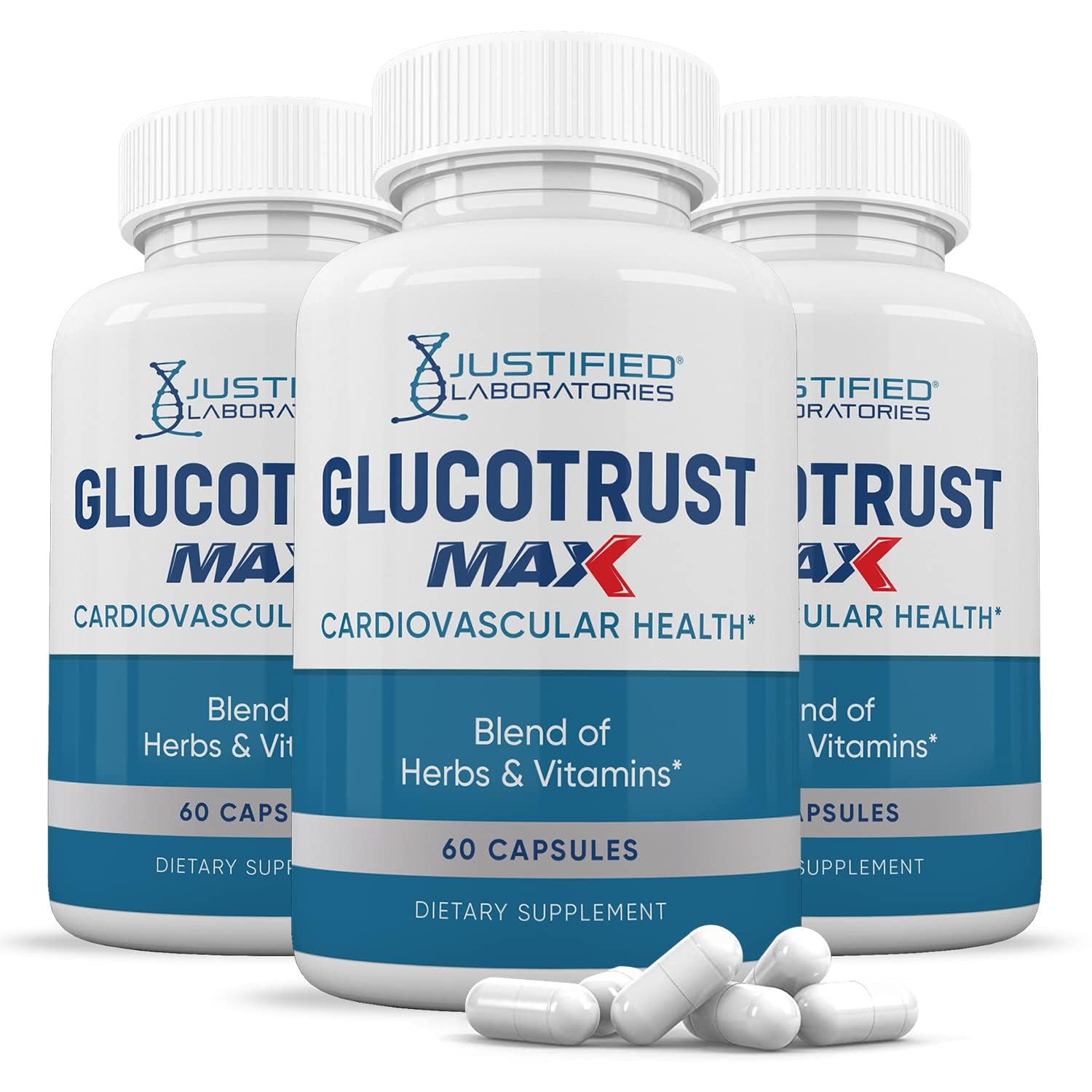 Justified Laboratories Glucotrust Max 1295mg bottle front for daily wellness