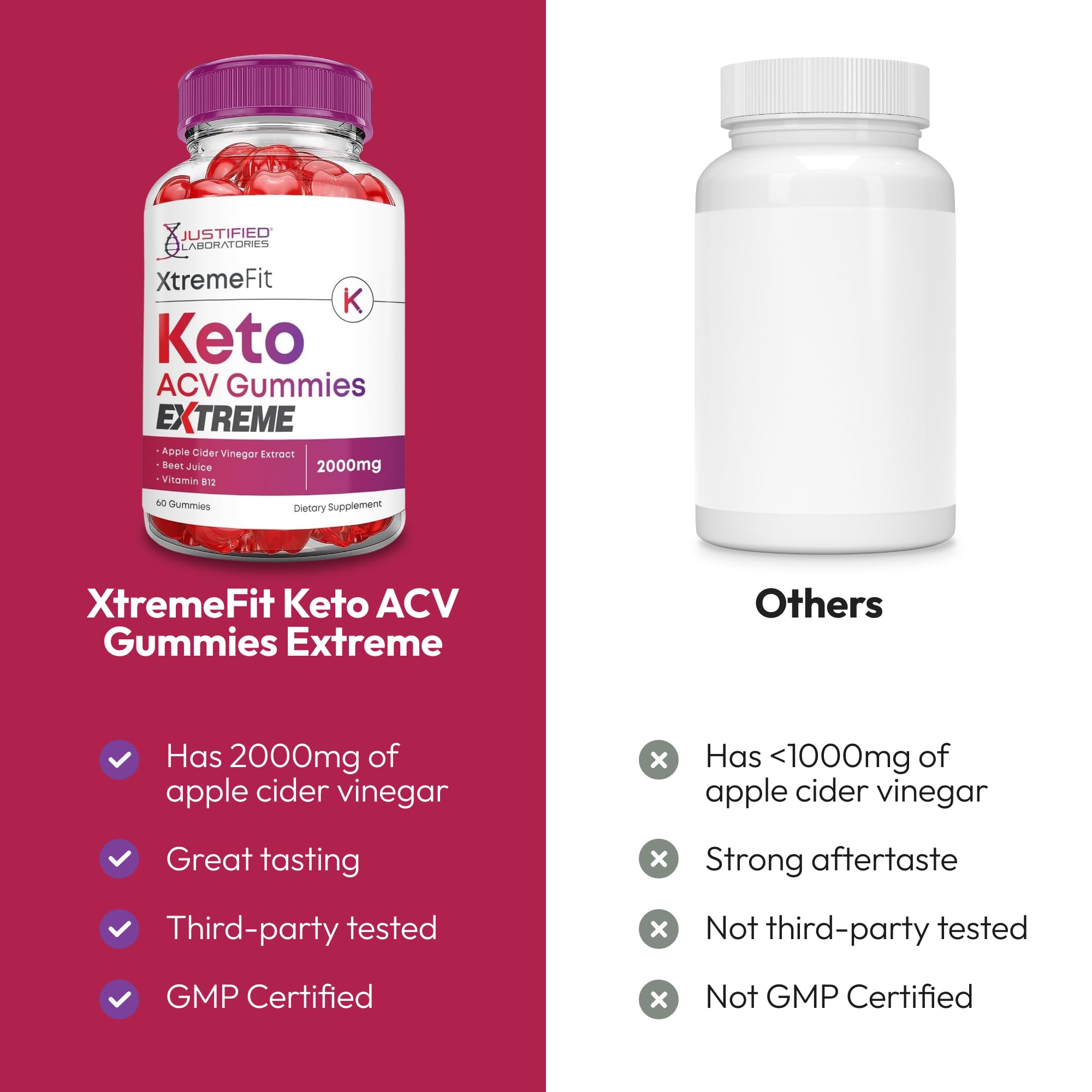 Justified Laboratories gominolas keto-ACV con polvo de jugo de remolacha