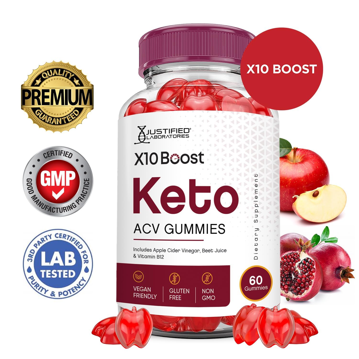 Justified Laboratories keto ACV gummies beet juice jar, vibrant flavor and nutrition.