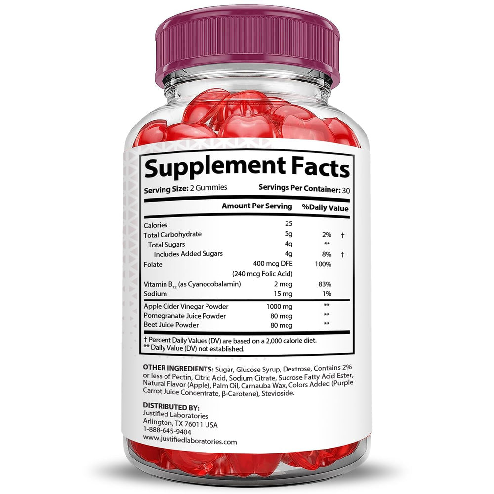 Justified Laboratories keto ACV gummies bottle right, convenient daily ritual.