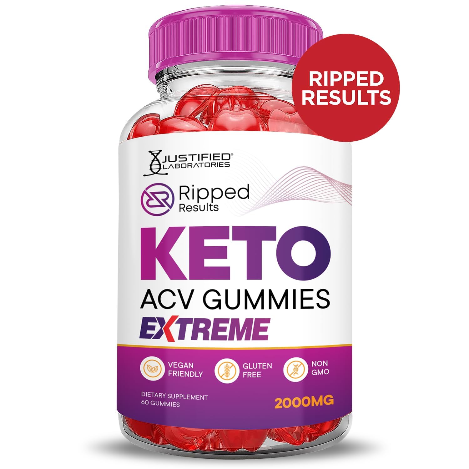 Justified Laboratories Gummies ingredient panel highlights beet and pomegranate for flavor.