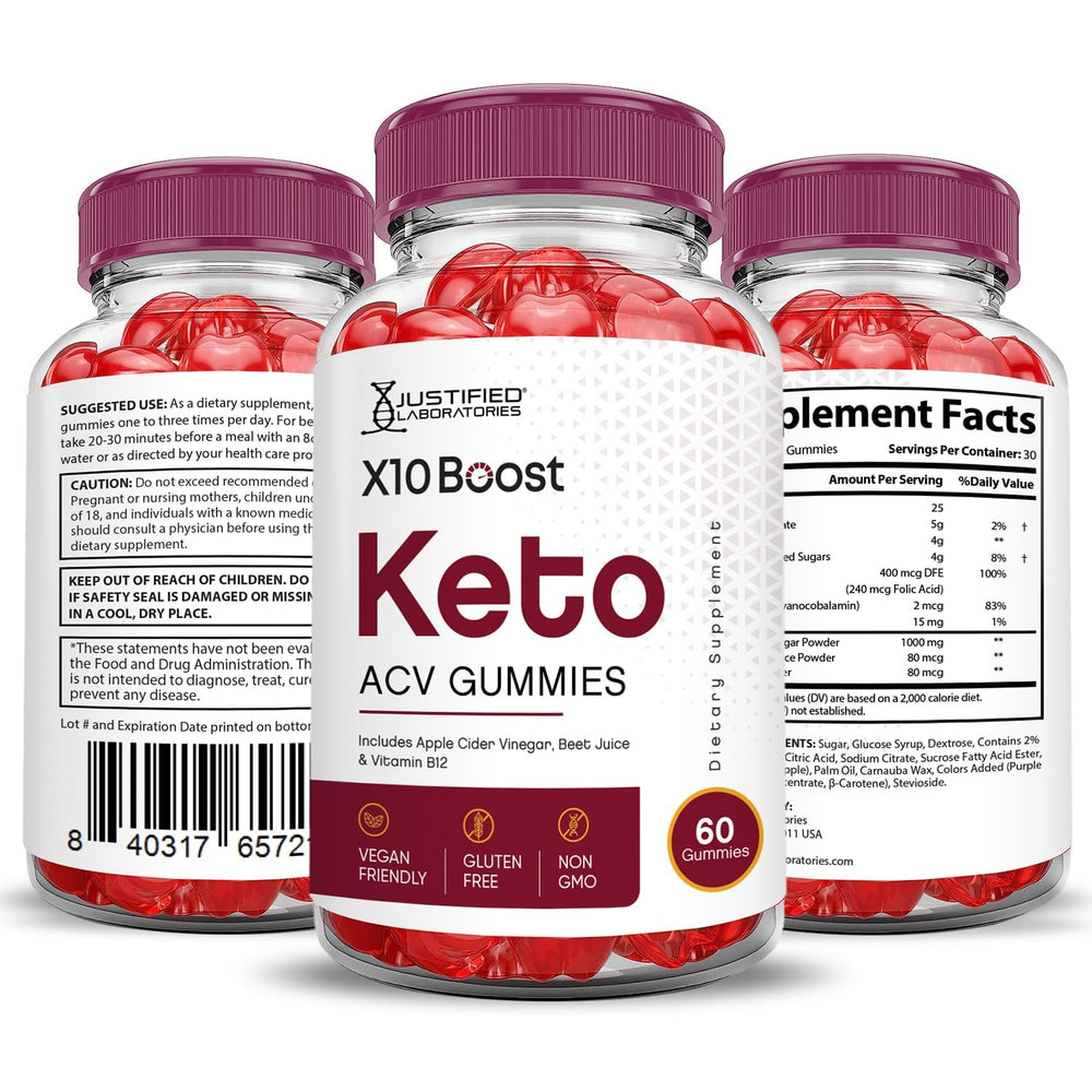 Justified Laboratories keto ACV gummies packaging, two-pack convenience for busy days.