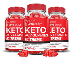 Justified Laboratories Keto Crave gummies 3-pack on countertop for easy daily cravings support.