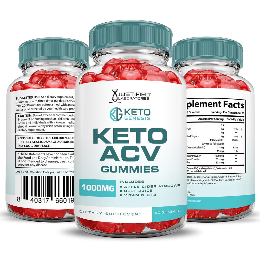 Justified Laboratories Keto Genesis ACV Gummies vegan and non-GMO safety label.