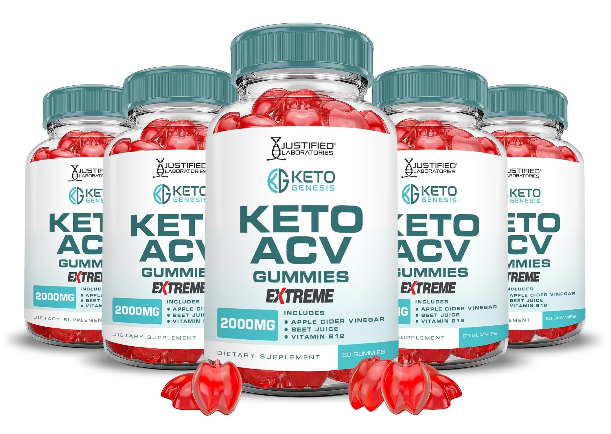 Justified Laboratories Keto Genesis gummies 5-pack front view for daily convenience
