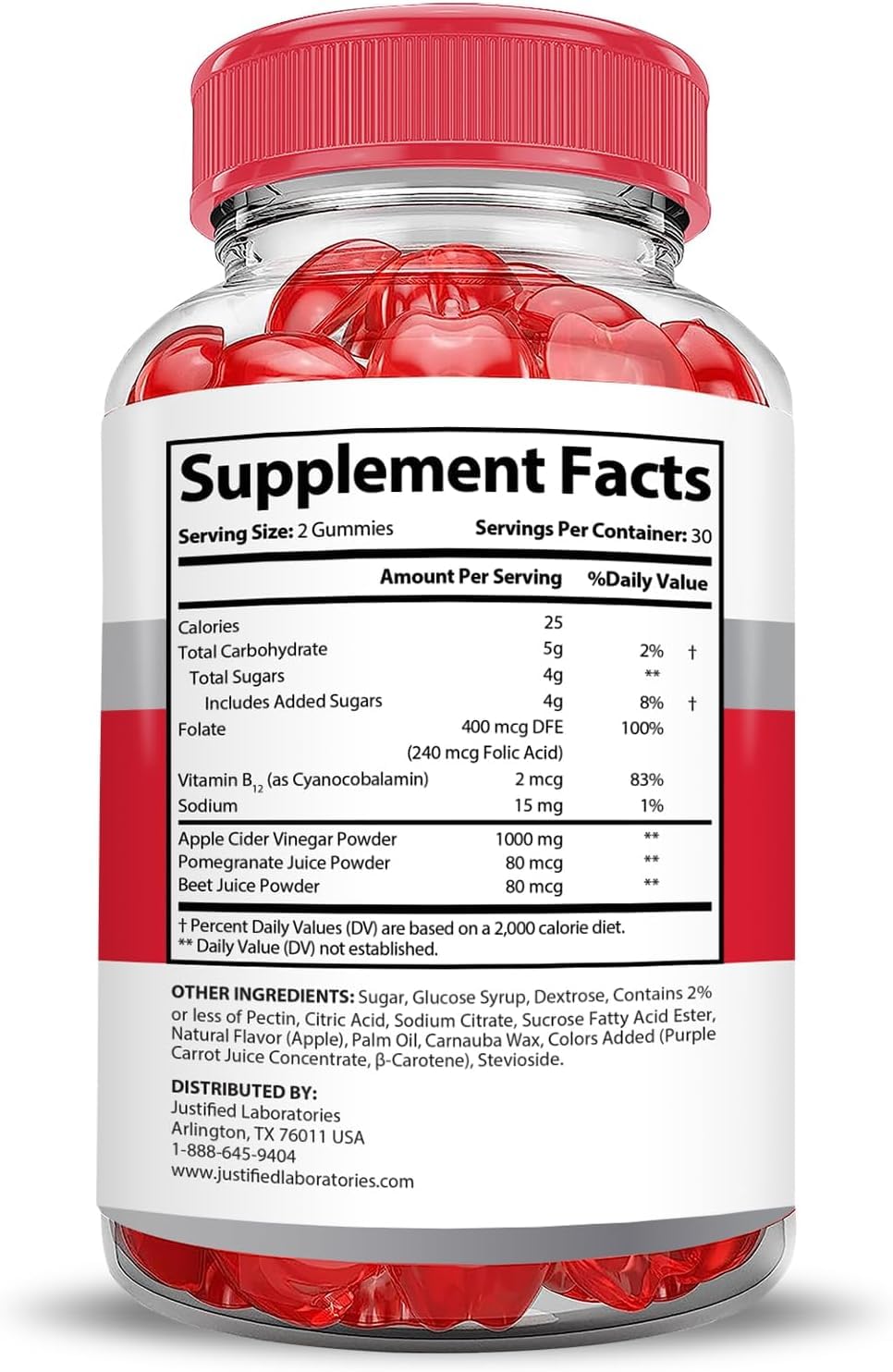 Justified Laboratories Keto Rush ACV Gummies vegan and non-GMO label on container