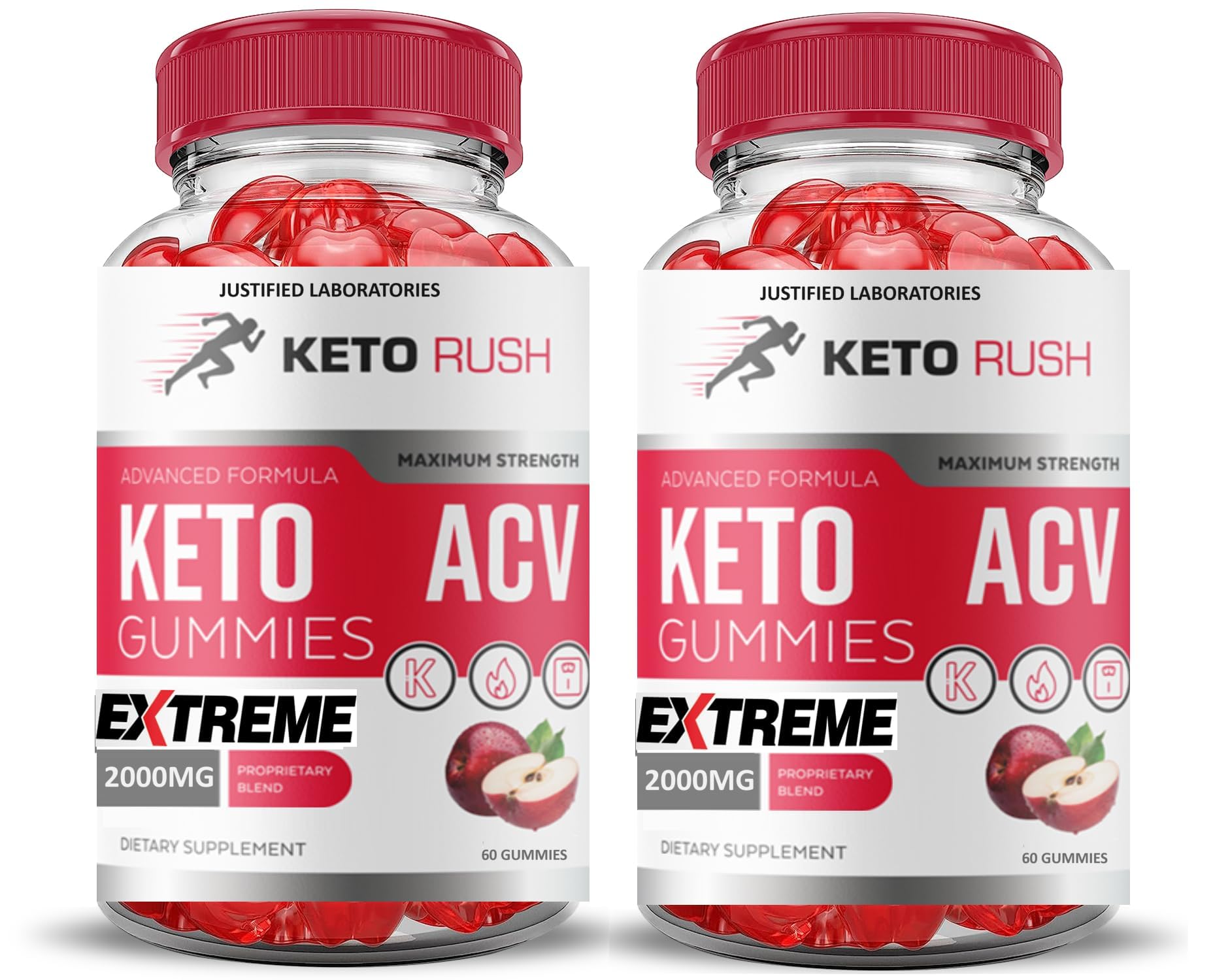 Justified Laboratories Keto Rush gummies bottle, convenient daily supplement for on the go support.