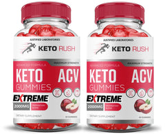 Justified Laboratories Keto Rush gummies bottle, convenient daily supplement for on the go support.