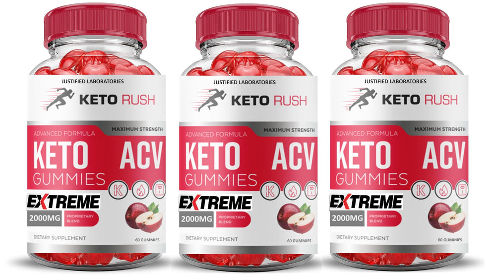 Justified Laboratories Keto Rush gummies 3-pack front view for daily keto support.