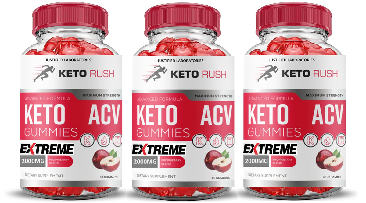 Justified Laboratories Keto Rush gummies 3-pack front view for daily keto support.