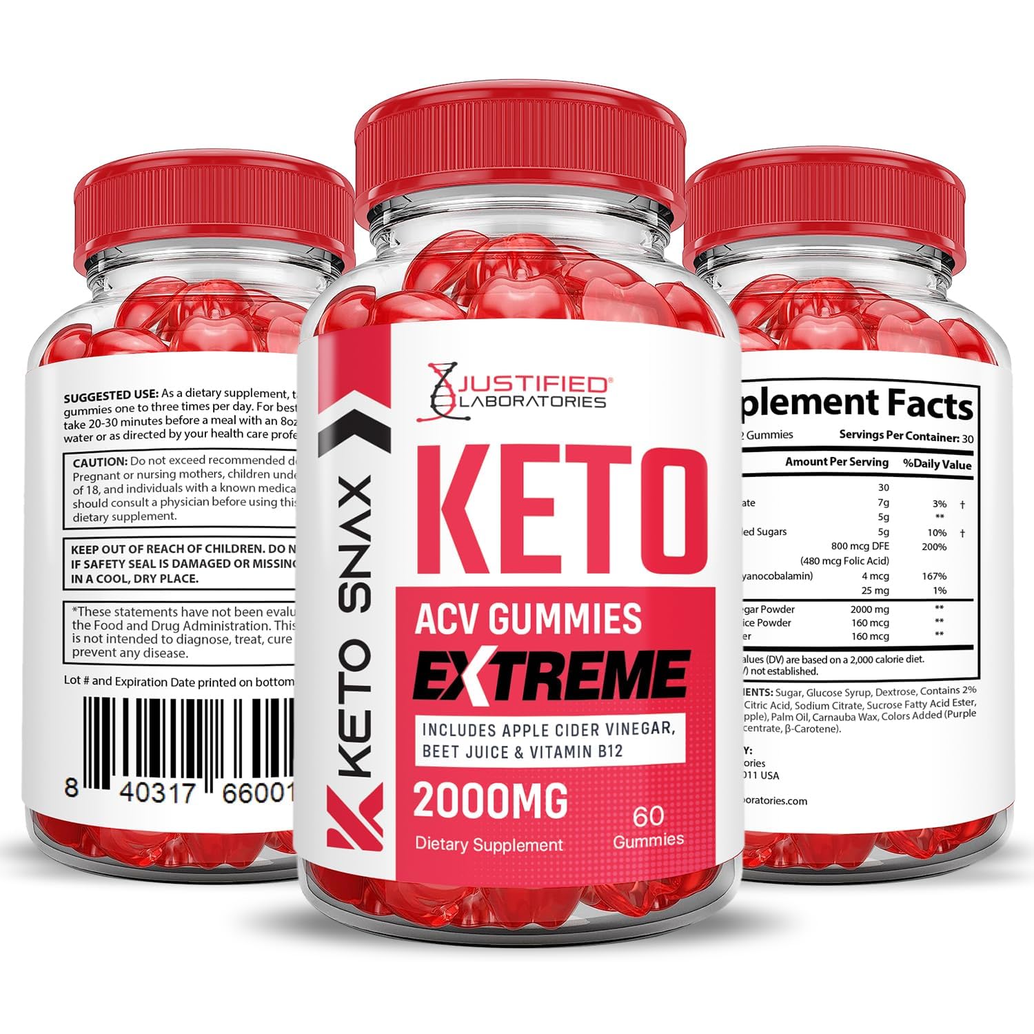 Justified Laboratories Keto Snax gummies vegan non-GMO pectin base