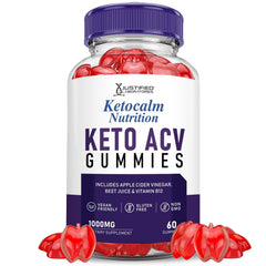 Justified Laboratories Ketocalm bottle front showing keto-friendly gummies for daily use.