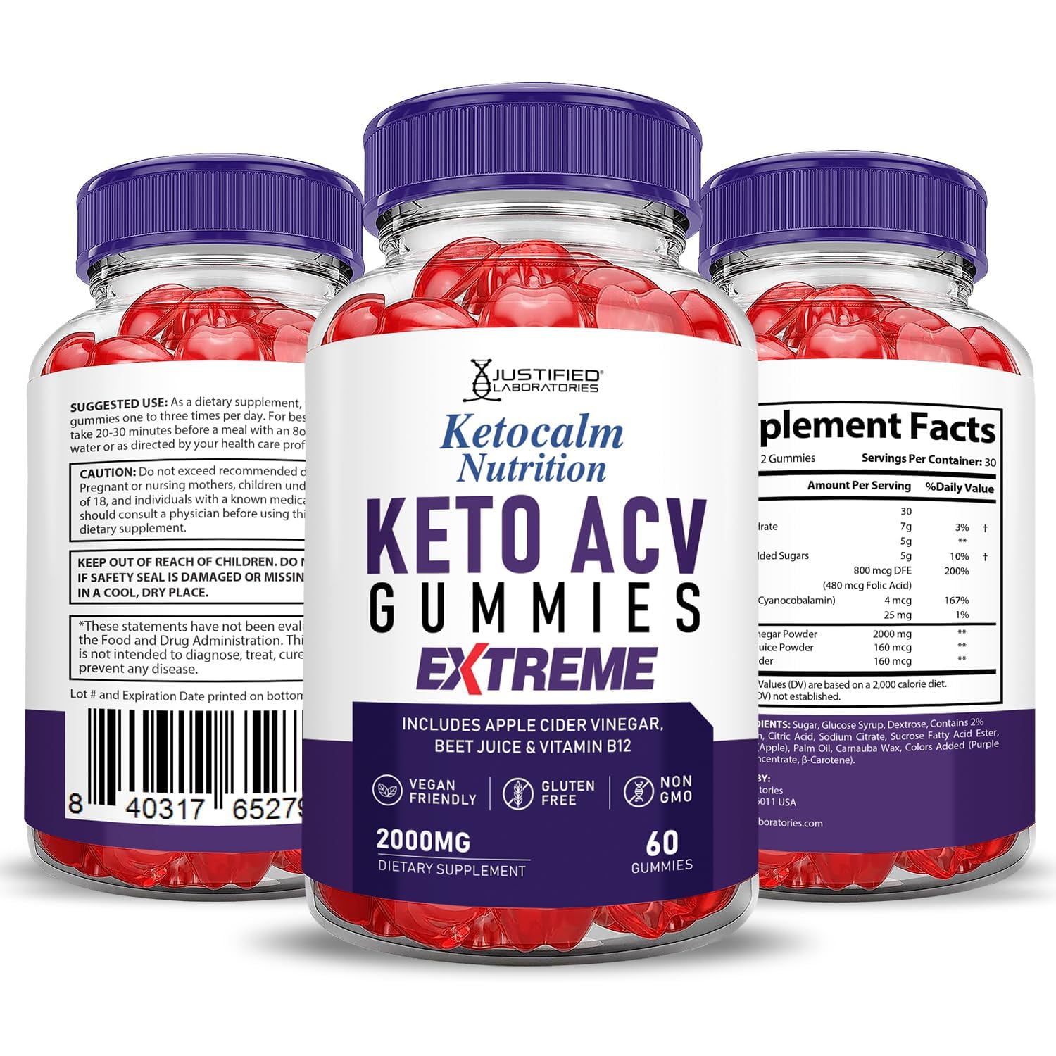 Justified Laboratories Ketocalm gummies for quick on the go daily use.