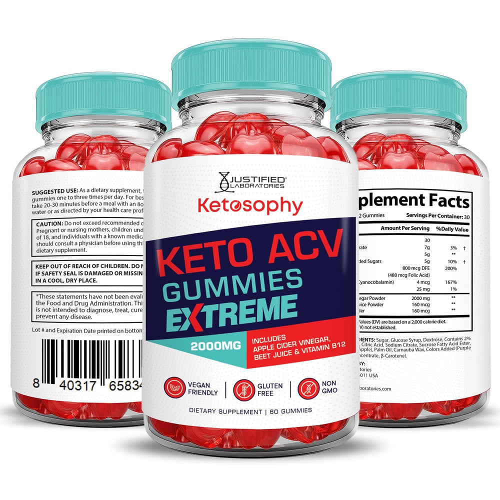 Justified Laboratories Ketosophy vegan non-GMO gummies; plant-based formula for daily health support.