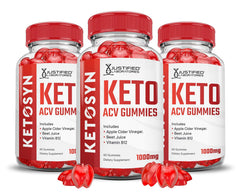 Justified Laboratories Ketosyn Keto Gummies bottle with 3-pack for daily use.