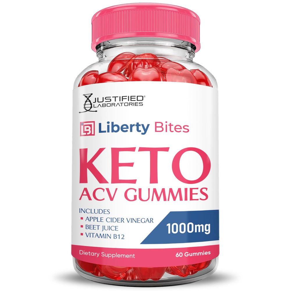 Justified Laboratories Liberty Bites Keto ACV Gummies ingredients panel showing beet juice and B12.