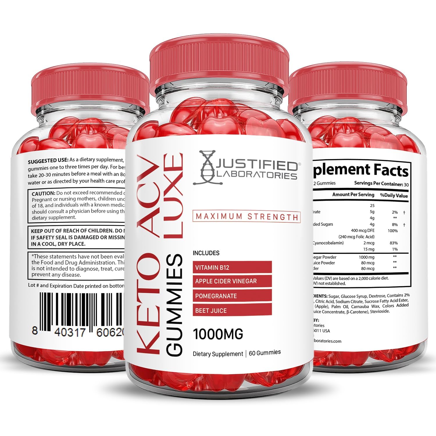 Justified Laboratories Luxe Keto ACV Gummies box with 60 gummies count